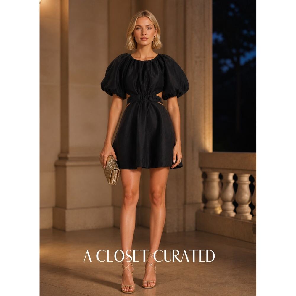 Aje Mimosa Cutout Gathered Linen Mini Dress Black 0 New